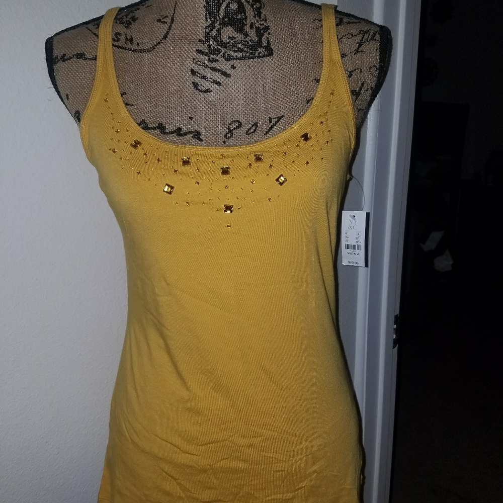 Mustard cami with yellow rhinestones
